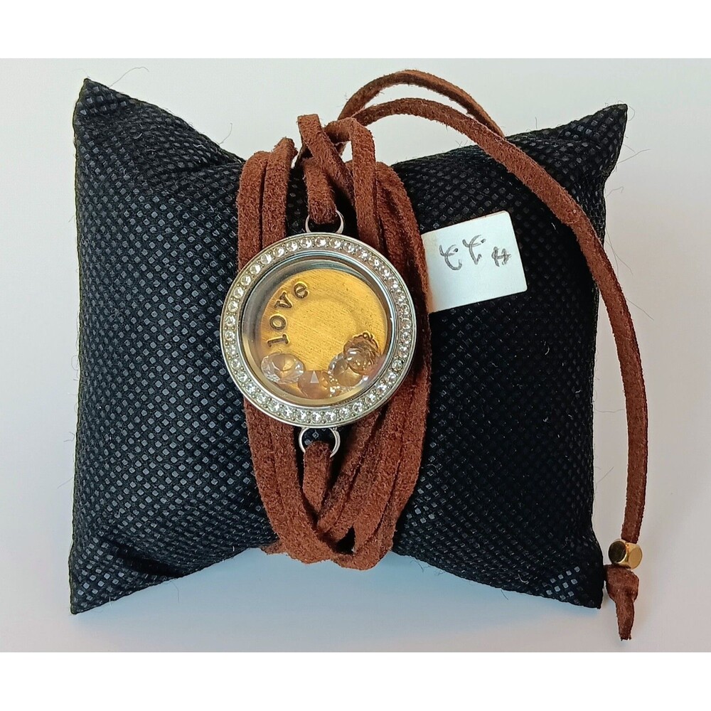 Origami Owl Two Tone Love Gems Brown Suede Wrap Around Bracelet 32 in